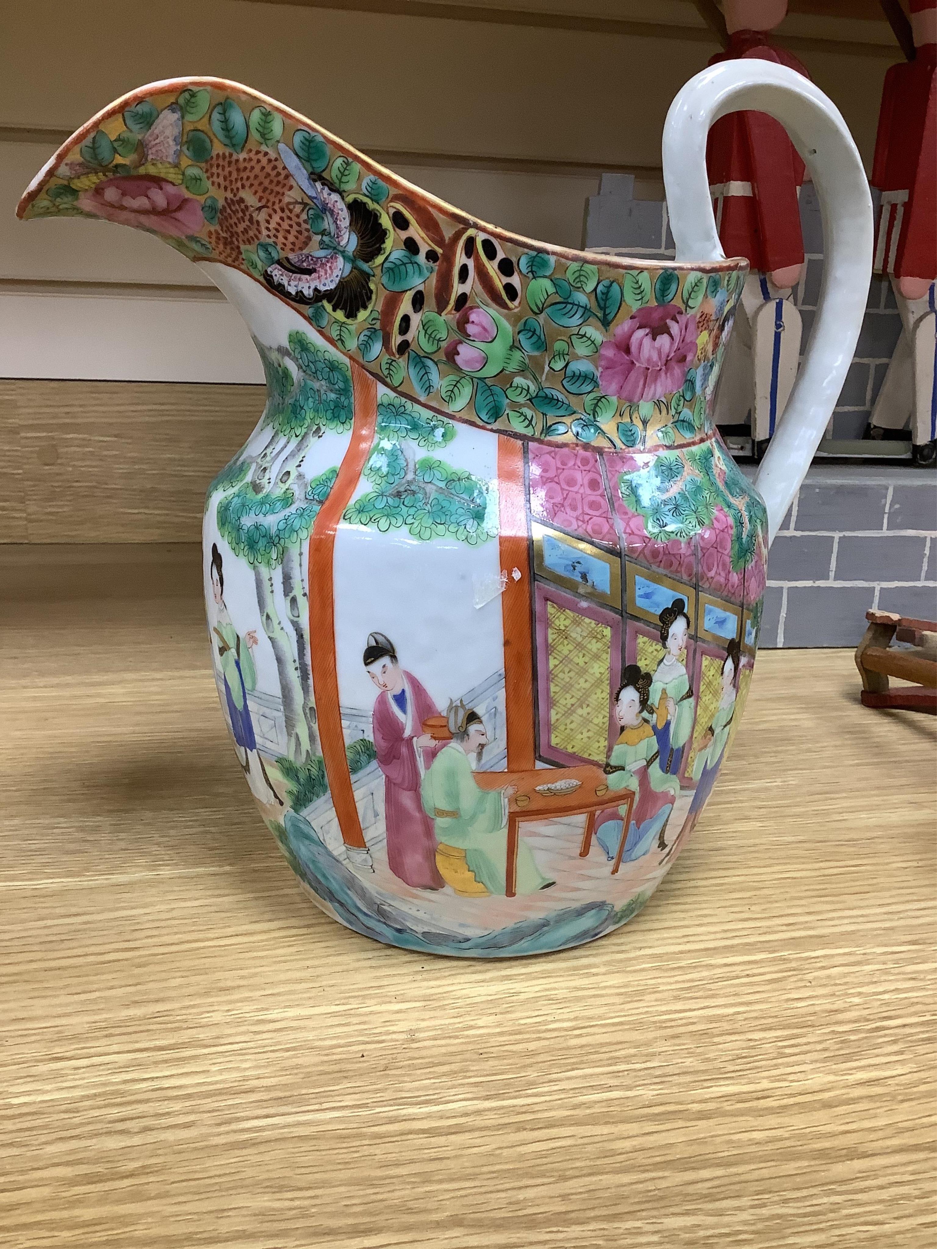 A Chinese famille rose jug, c.1830, 27cm